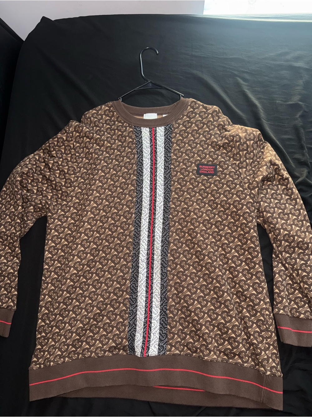 Burberry Brown Monogram Crewneck Sweater with Center Stripe